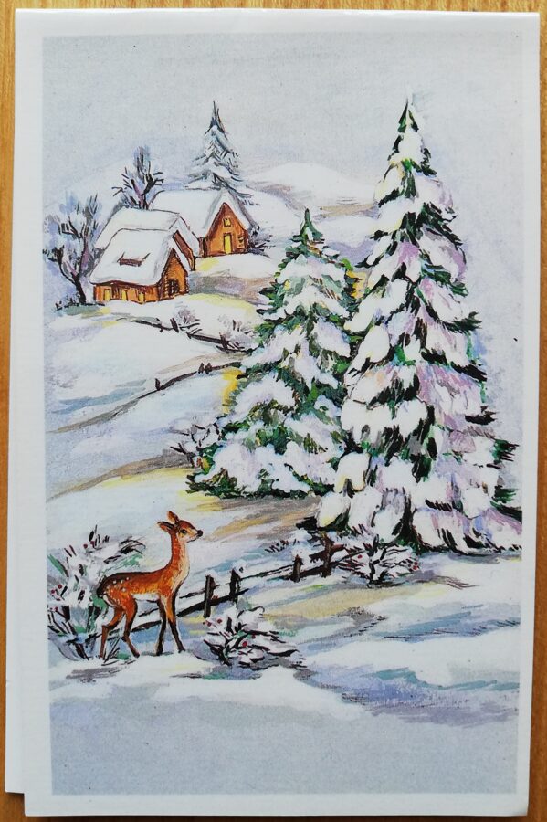 "Laimīgu Jauno gadu!" 1990. gada Jaungada pastkarte PSRS 9x14 cm Ziemas skats 
