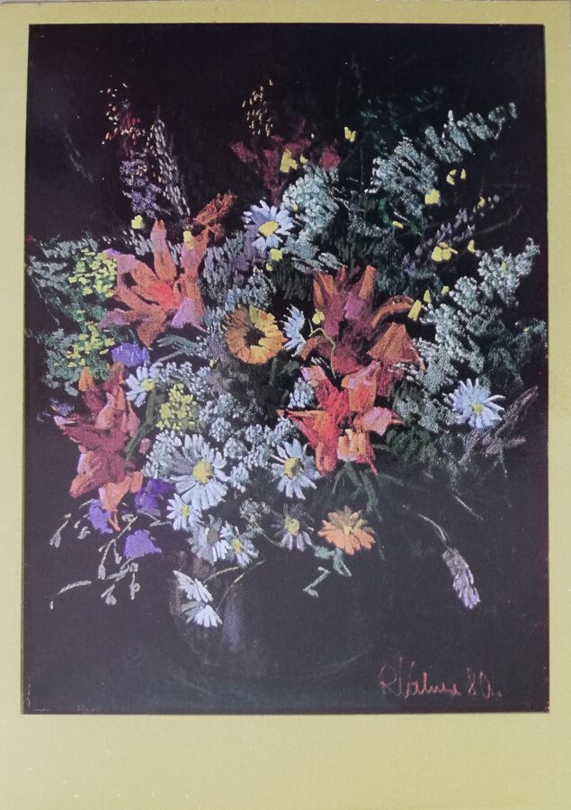 Rita Valnere "Flowers" art postcard 1981 10,5x15 cm