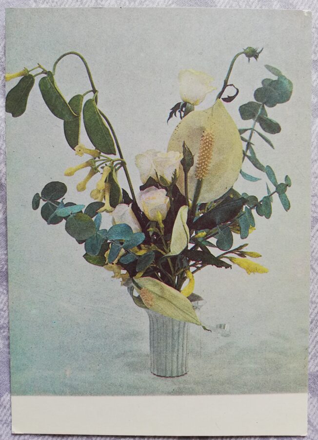 Apsveikuma kartīte "Fotokompozīcija ar kalilijām" 1987 "Ziedi" 10,5x15 cm. Foto: G. German