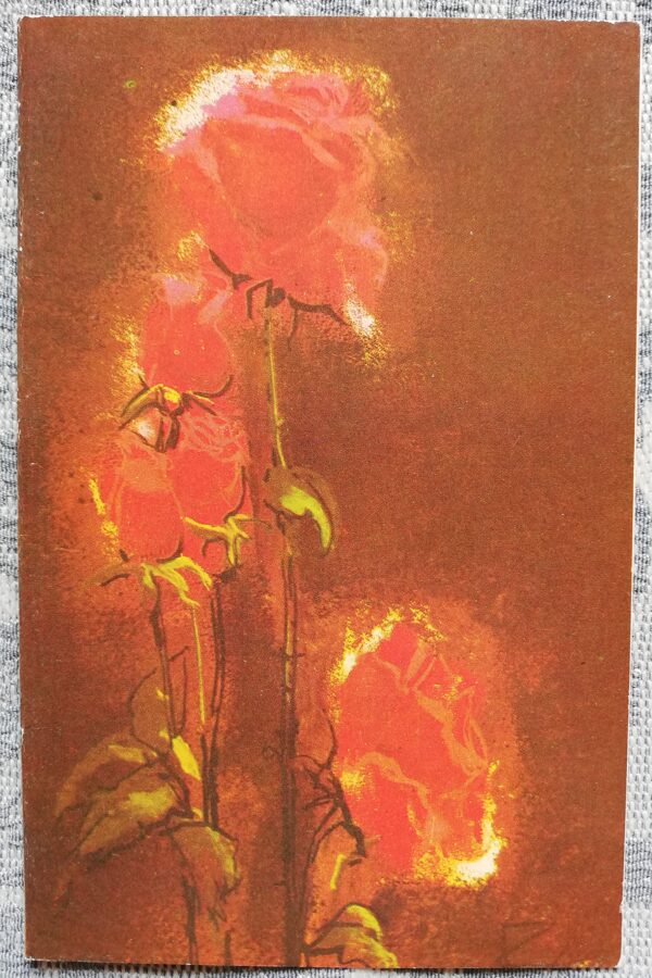 Apsveikuma kartīte "Sarkanās rozes" 1986 "Ziedi" 9x14 cm. Ulda Zemzara foto