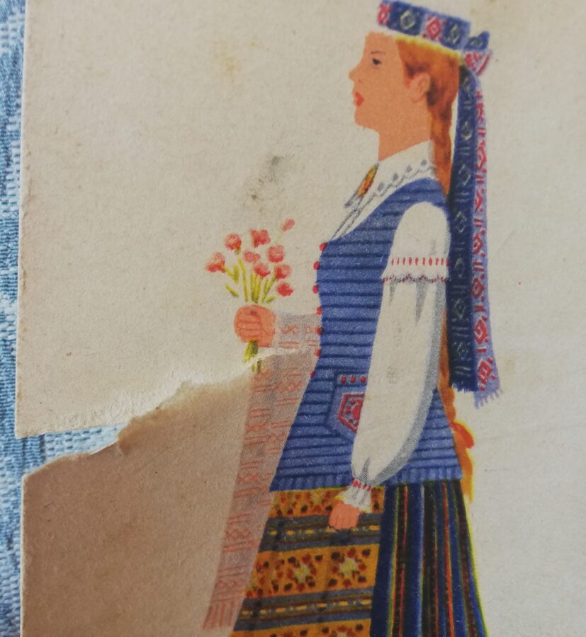 Lietuviešu tautas tērps. Tautas tērps Kaps. 1960. gada pastkarte 10,5x14,5 cm  