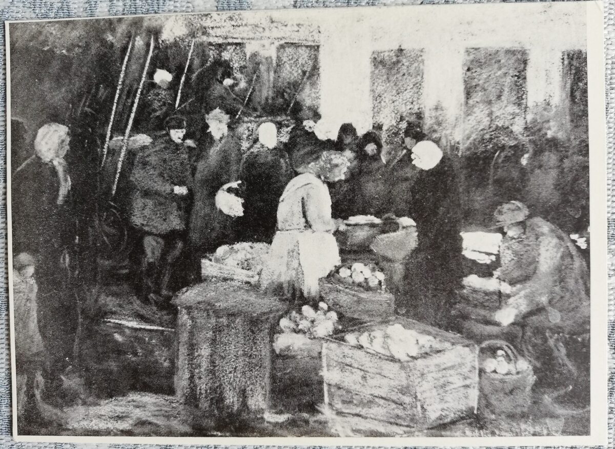 Postcard 1968 On the market, artist Voldemar Irbe 10.5x14.5 cm