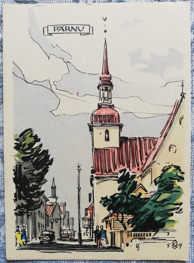 Pastkarte 1960. gada Elizabetes baznīca Igaunija, Pērnava 10,5x15 cm