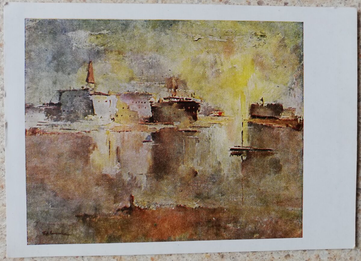 Valdis Kalnroze 1941 Klusie ūdeņi 15x10,5 cm un 15,5x11 cm mākslas pastkarte 