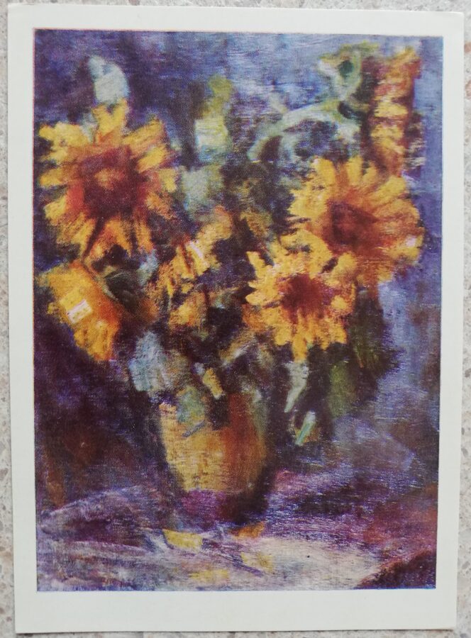 Vladas Eydukevicius 1968 Sunflowers 10,5x14,5 art postcard 