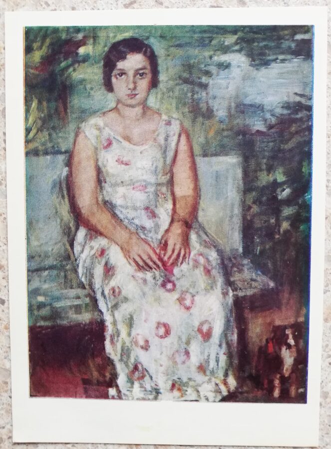 Vladas Eidukevičius 1968 Sieviete baltā kleitā 10,5x14,5 mākslas pastkarte 