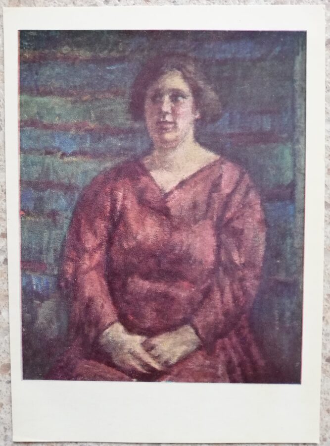 Vladas Eydukevicius 1968 Woman in a red dress 10,5x14,5 art postcard 