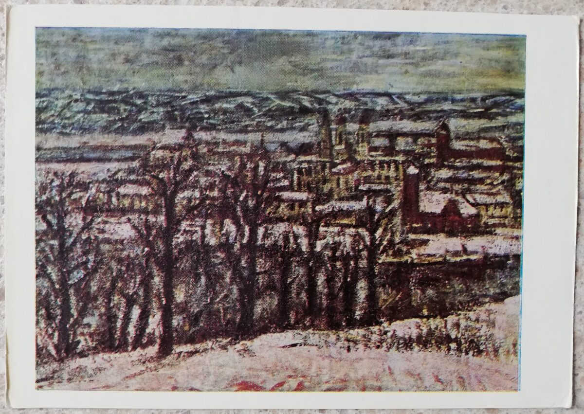 Vladas Eydukevicius 1968 Kaunas in winter View from Aleksotas 14.5x10.5 art postcard 