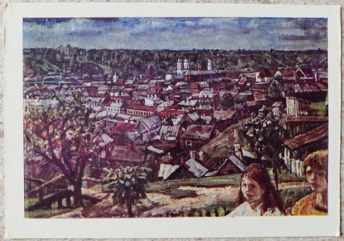 Vladas Eydukevicius 1968 View of Kaunas from Zaliakalnis 14.5x10.5 art postcard 