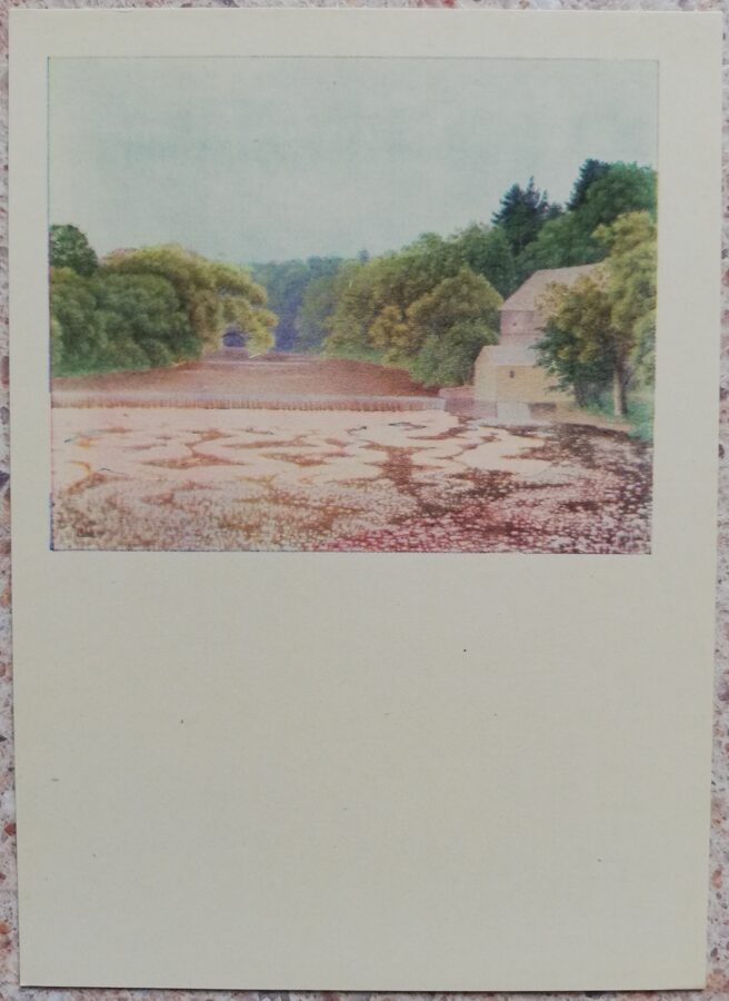 Lidija Meškaitīte 1969. gada vējdzirnavas Smukučai 10.5x14,5 cm mākslas pastkarte 
