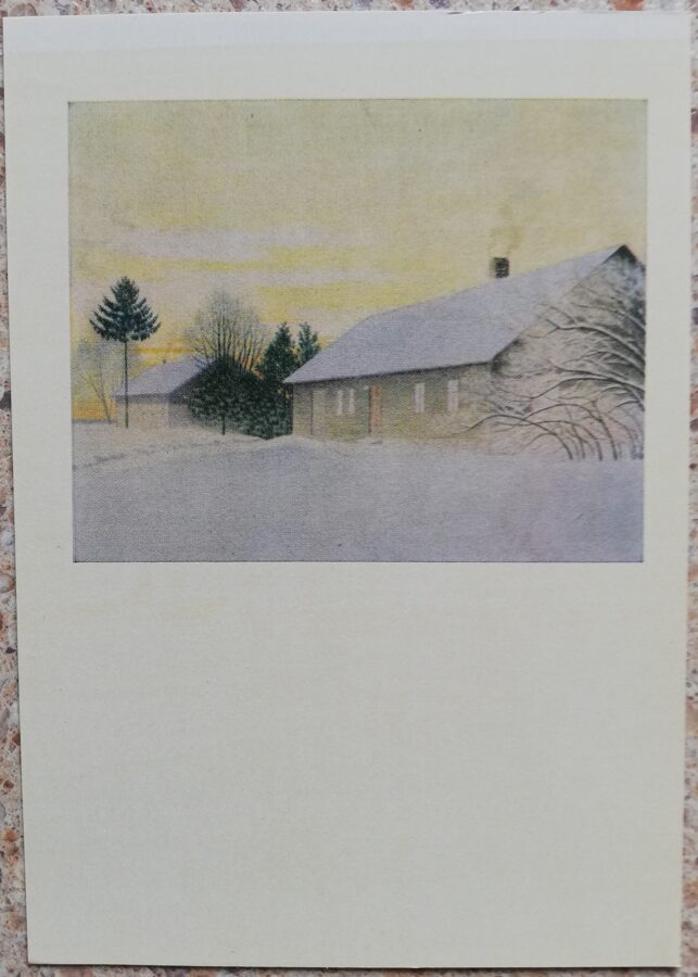 Lidija Meškaitīte 1969. gads Dzimtais ciemats ziemā 10,5x14,5 cm mākslas pastkarte 