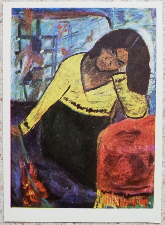 Антанас Самуолис 1967 год Жёлтая женщина 10,5x14,5 см художественная открытка 