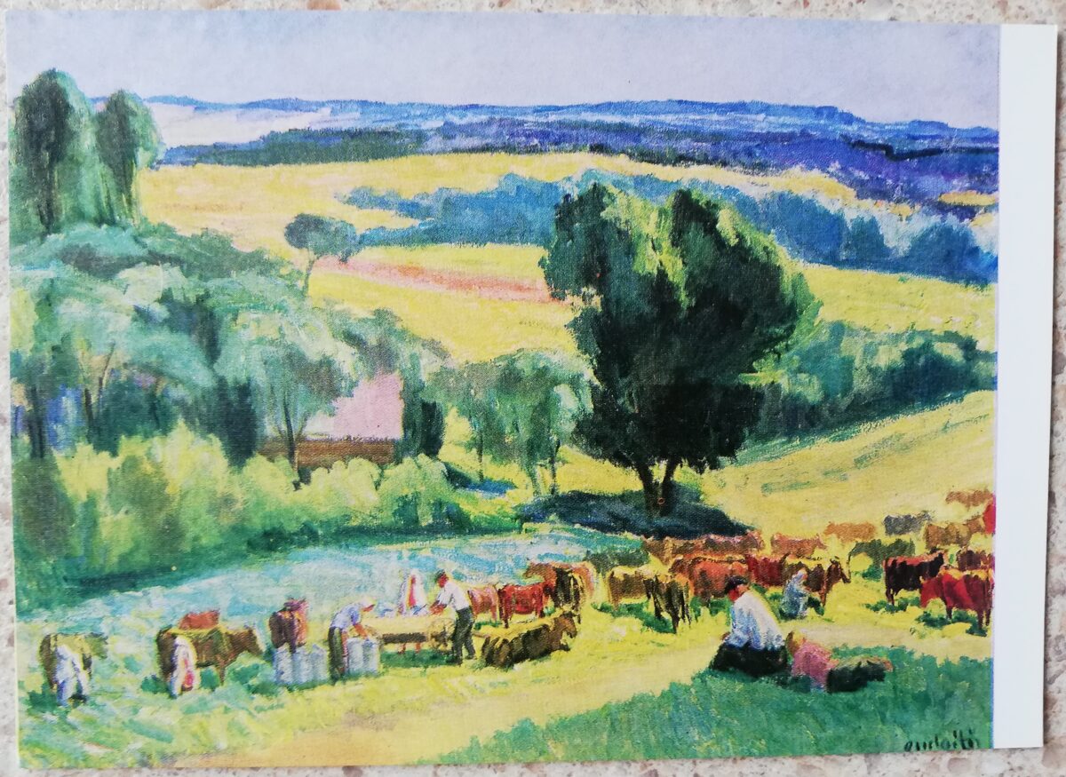 Antanas Gudaitis 1972 At Noon Cows 15x10.5 cm art postcard 
