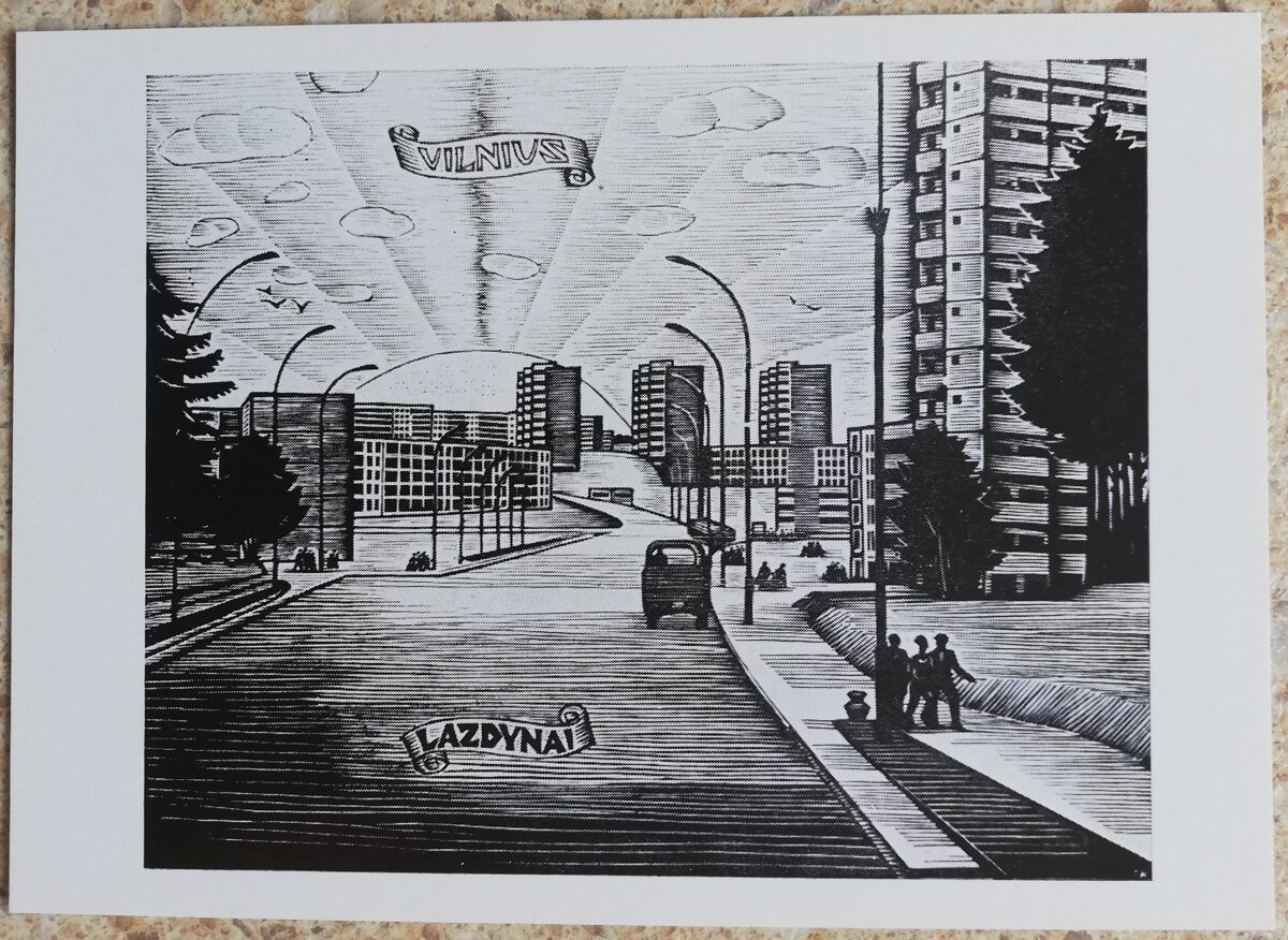 Jonas Kuzminskis 1976 Viļņas Lazdinai 15x10,5 mākslas pastkarte 
