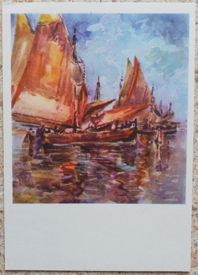 Kajetonas Sklerius 1964 Sarkanās buras 10,5x15 mākslas pastkarte 