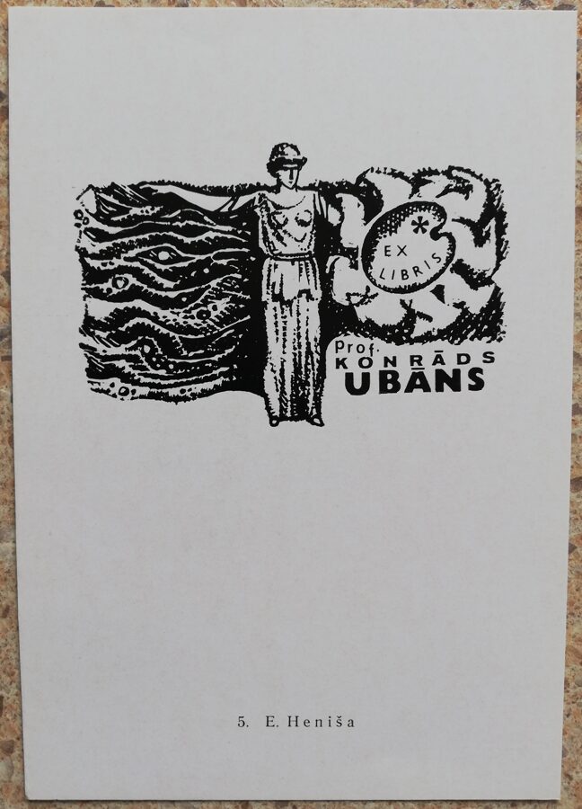 Eiženija Heniša (Eyjenia Henisch) 1977 Profesora Konrāda Ubāna ekslibriss 10,5x15 mākslas pastkarte 