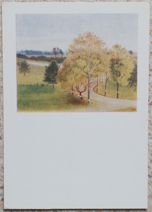 Lidija Meškaitite 1962 Dzimtenes ceļi Lietuva 10,5x15 cm mākslas pastkarte 