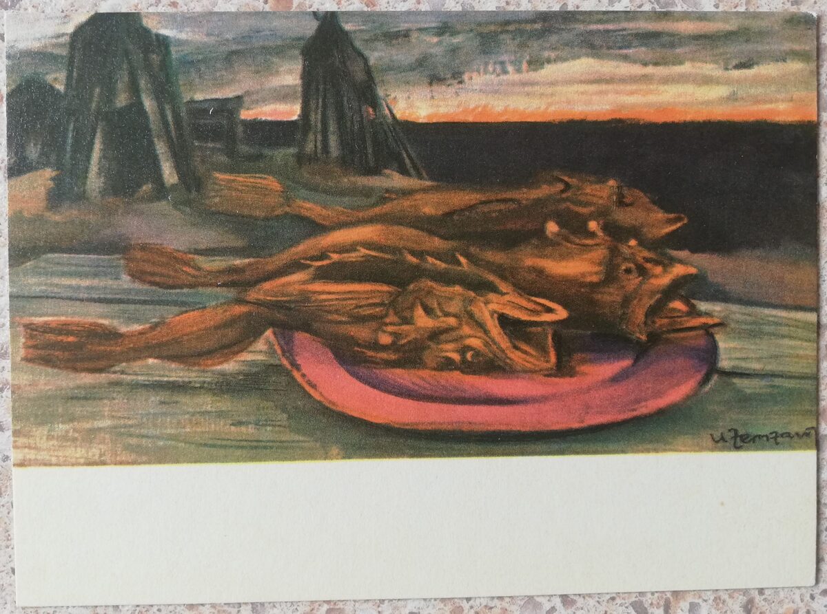 Uldis Zemzaris 1968 Klusā daba ar jūras gobijiem 14x10 cm mākslas pastkarte   