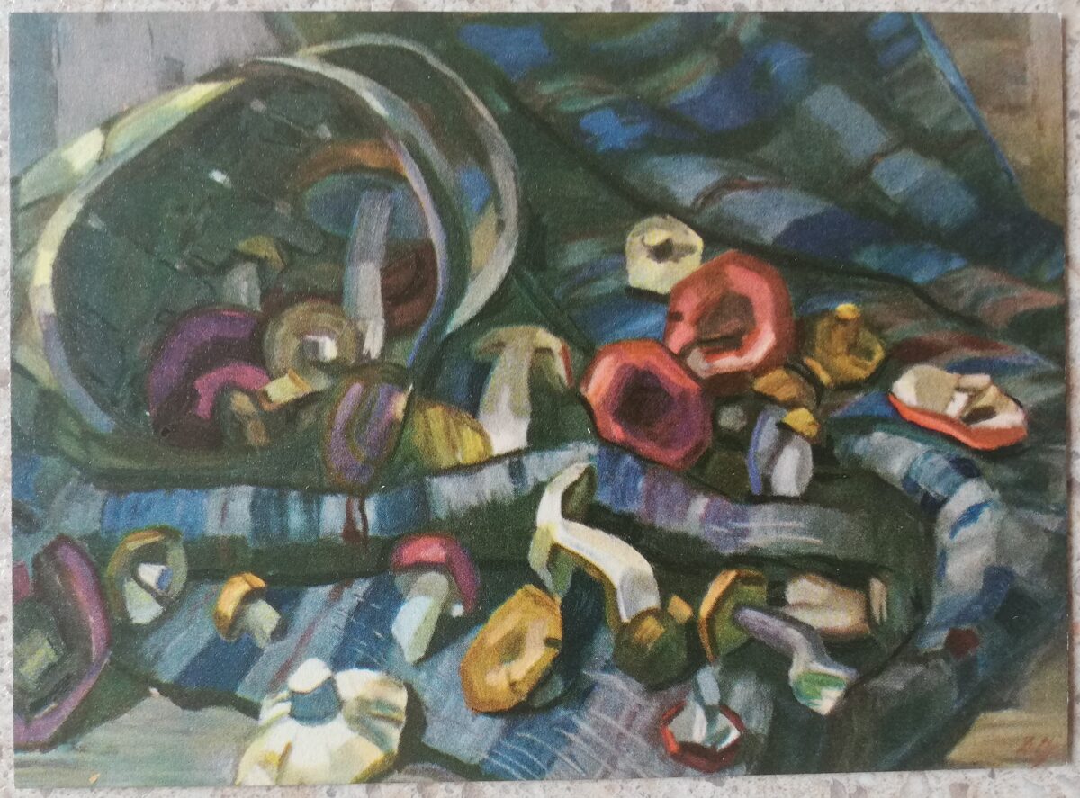 Laimonis Grasmanis 1968 Rudens 14x10 cm mākslas pastkartes klusā daba ar sēnēm 