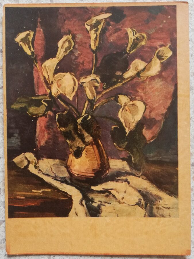 Ādolfs Melnars 1966 Kallas lilijas 10x14 cm mākslas pastkarte Klusā daba 