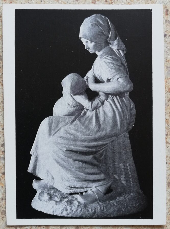 Žila Dalou 1959 Bretoņa sieviete baro bērnu 10,5x15 cm PSRS pastkartes skulptūra  