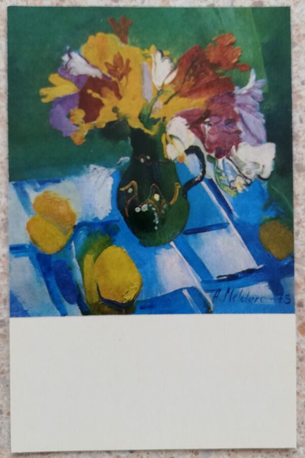 Anita Meldere 1977 Klusā daba Ziedi 9x14 cm mākslas pastkarte 