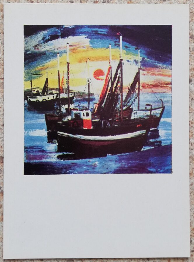 Herberts Siliņš 1967 Zvejas osta 10x14 cm mākslas pastkarte 