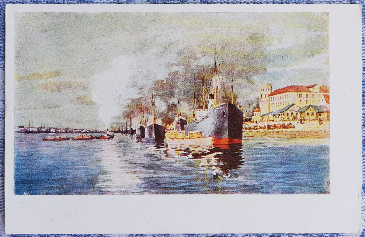 Wilhelms Purvitis 1952 "View of the Daugava near the city of Riga" 15x10 cm art postcard USSR  