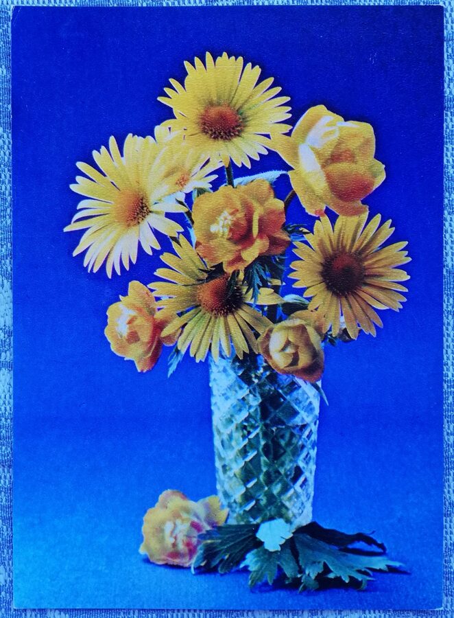 1984 "Ziedu kompozīcija" 10,5x14,5 cm Apsveikuma kartīte; krāsaina E. Šteinerta fotogrāfija 