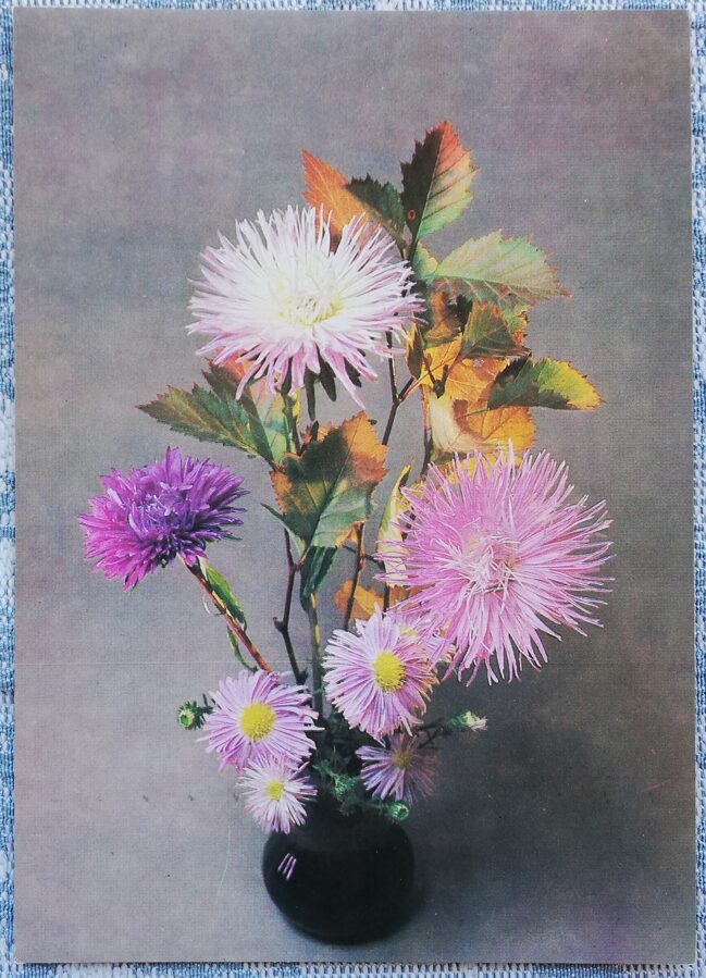 1984 "Ziedu kompozīcija" 10,5x14,5 cm Apsveikuma kartīte; krāsaina E. Savaļova fotogrāfija 