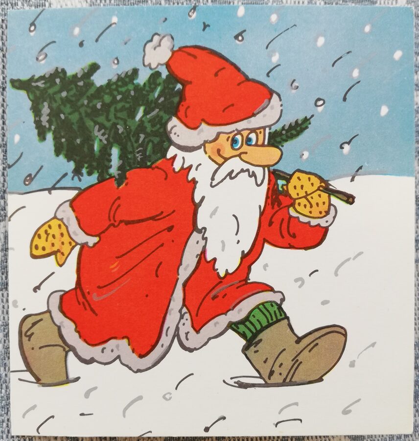 1987. gada Jaungada kartīte "Ziemassvētku vecītis un bērni!" 10x10,5 cm 