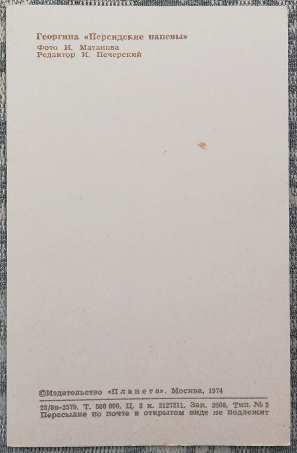 Dālijas "Persijas melodijas" 1974. gada pastkarte 9x14 cm N. Matanova foto 