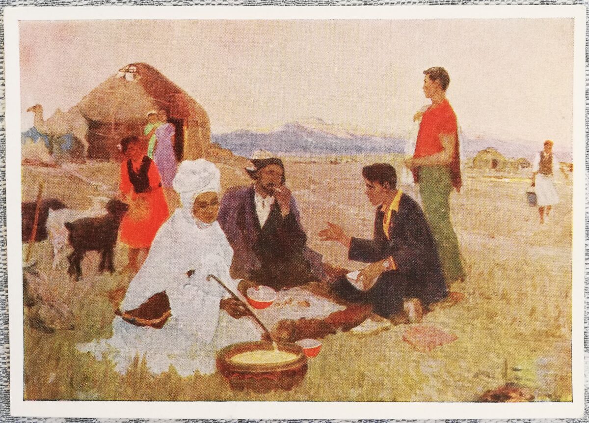 Kamil Shayakhmetov 1958 "In the native village" art postcard 15x10.5 cm  