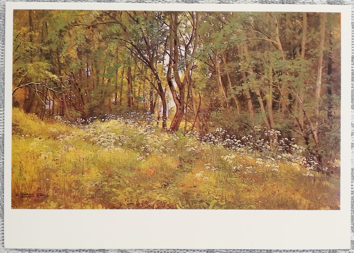 Ivans Šiškins 1984 "Ziedi mežmalā" mākslas pastkarte 15x10,5 cm 