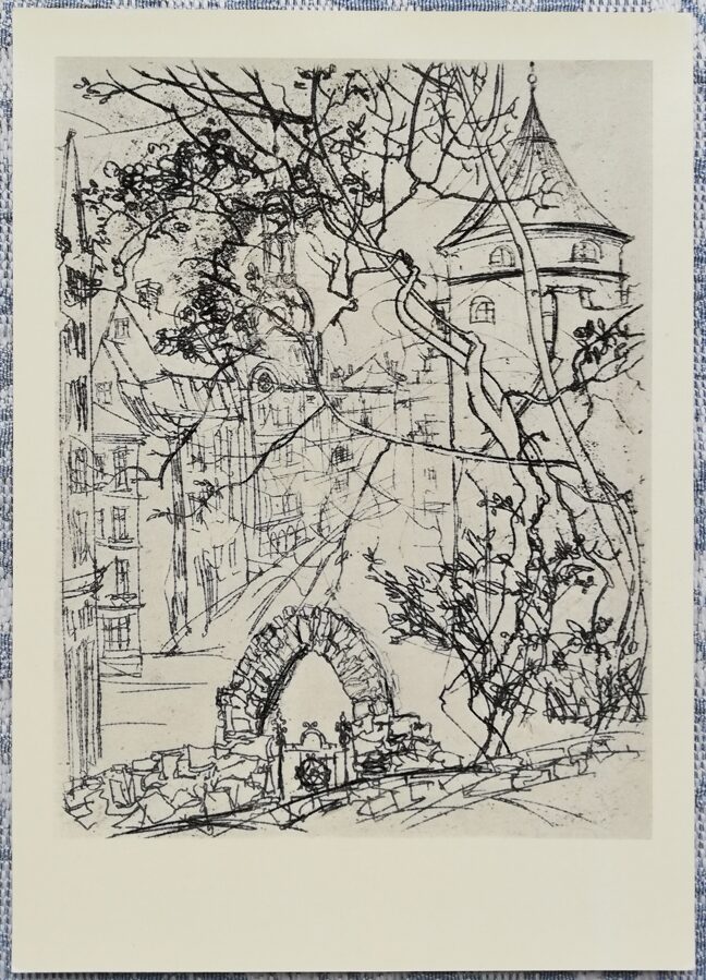 Kārlis Cīrulis 1972 "Etīde" mākslas pastkarte 10,5x15 cm grafika Bastiona kalns Vecrīga 