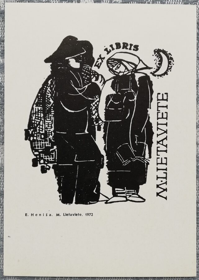 Eiženija Heniša 1975 Ekslibris M. Lietaviete 10,5x15 mākslas pastkarte  