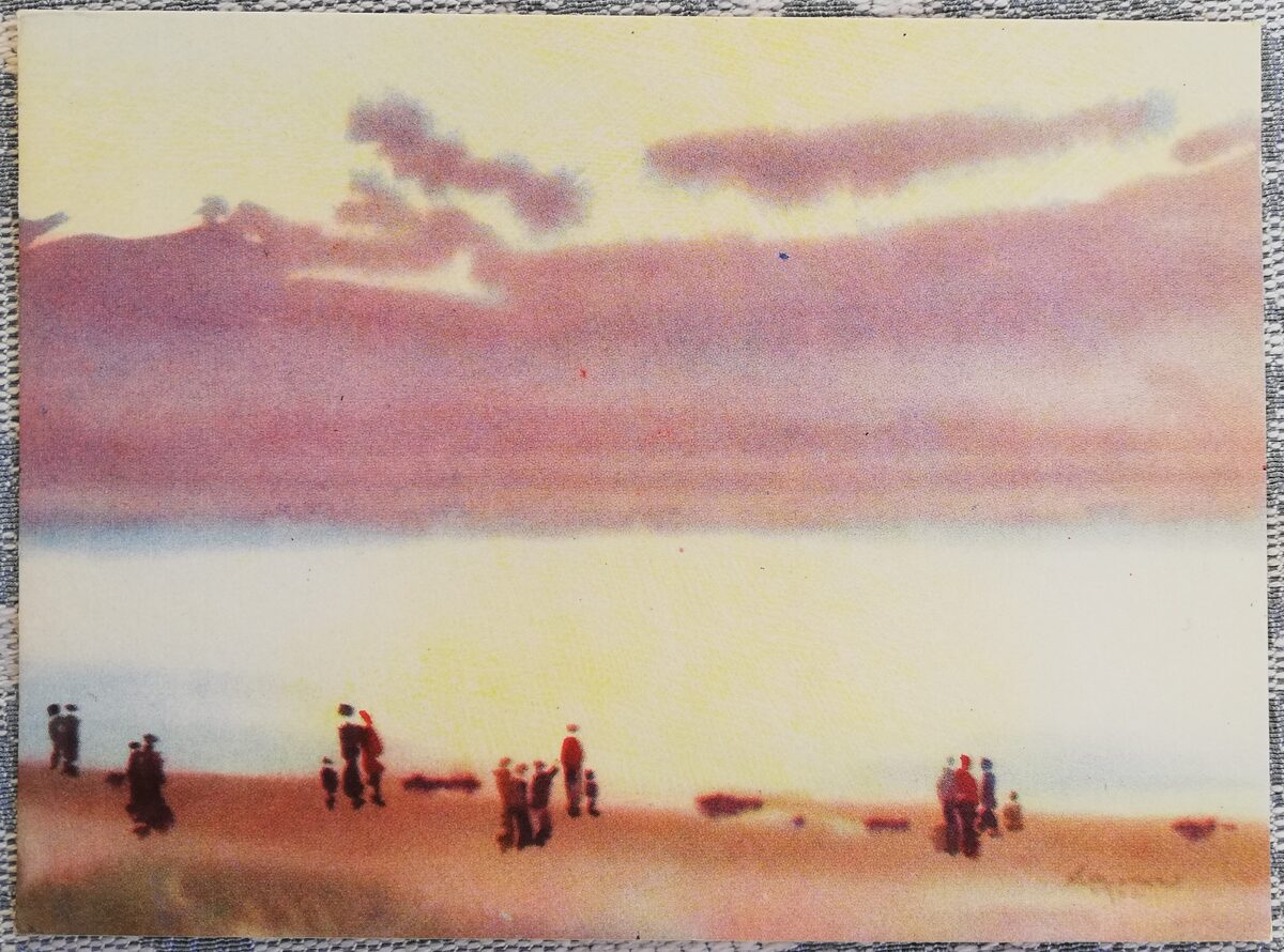 Arturs Zalsters 1963 Akvarelis Promenāde pie jūras pastkarte 15x10,5 cm  