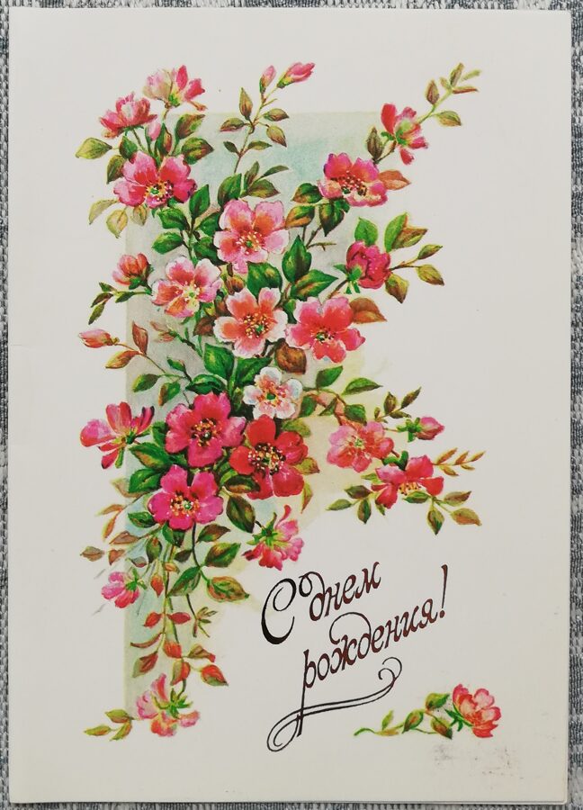"Daudz laimes dzimšanas dienā!" 1988 Ziedi 10,5x15 cm pastkarte PSRS  