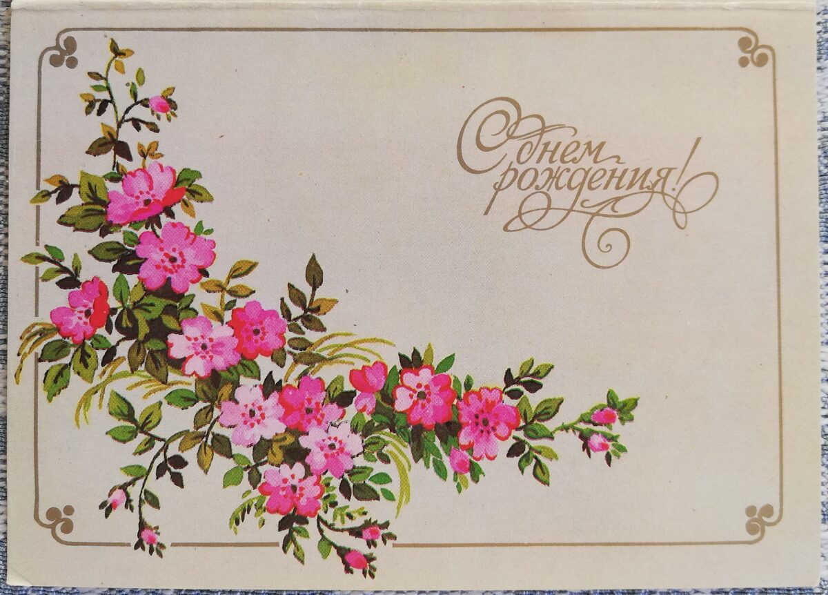 "Happy birthday!" 1987 Flowers 10.5x7.5 cm postcard USSR  
