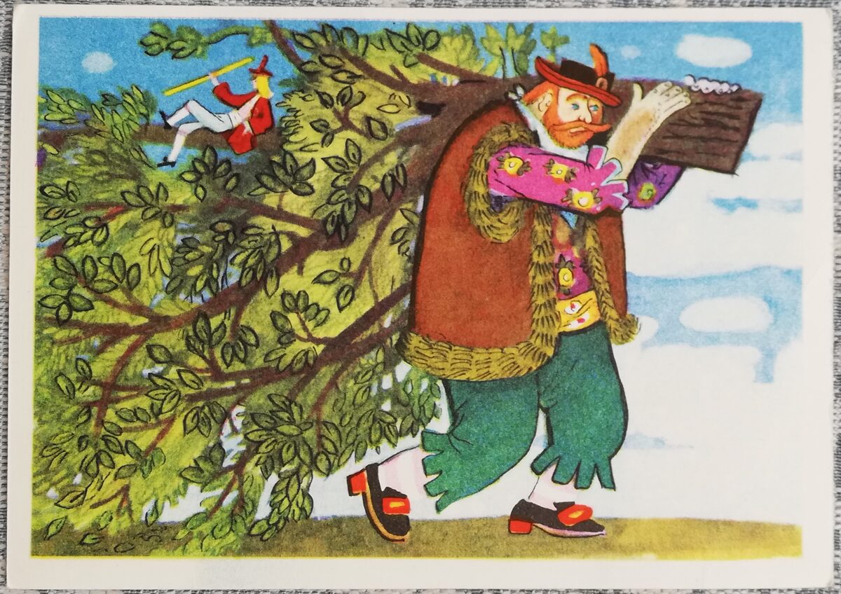 Bērnu pastkarte 1975 PSRS 15x10,5cm Drosmīgais drēbnieks un milzis  