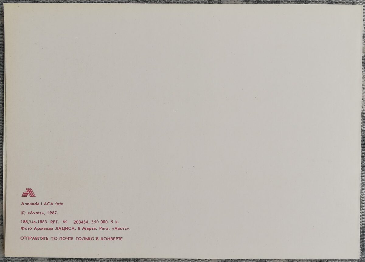 «8 марта!» 1987 открытка СССР 15x10,5 см Розовая роза    