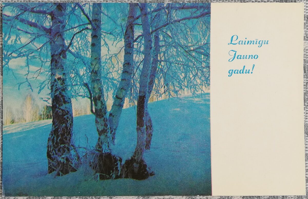 "Laimīgu Jauno gadu!" 1973 Ziemas mežs 14x9 cm Latvijas pastkarte  