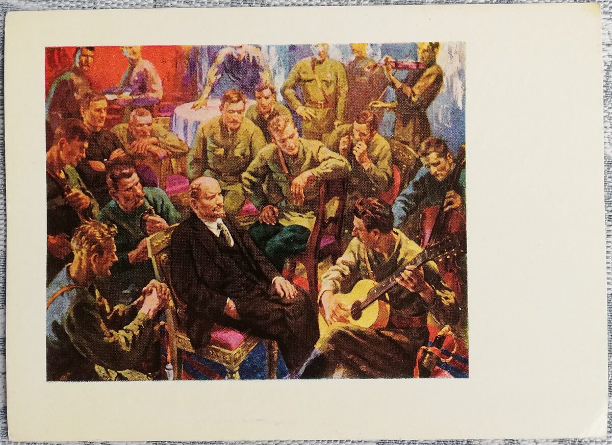 Oto Skulme 1969 Ļeņins starp latviešu strēlniekiem Kremlī 14x10 cm mākslas pastkarte  