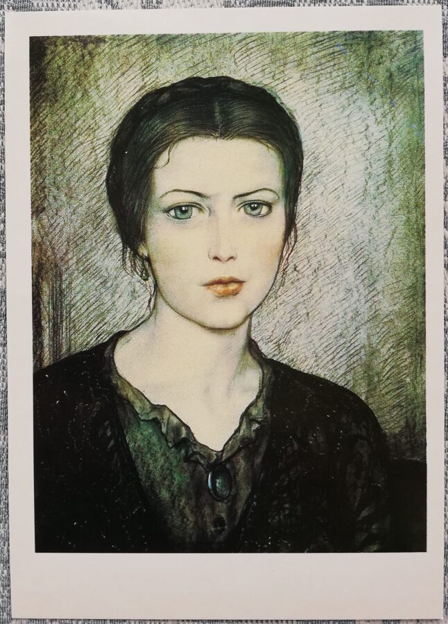 Iļja Glazunovs 1989 "Sarkujoša meitene" 10,5x15 cm PSRS mākslas pastkarte  