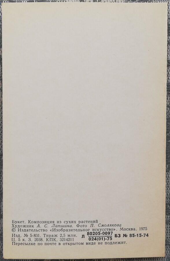 С днём рождения! 1975 Букет. Композиция из сухих растений. 9x14 см открытка СССР  