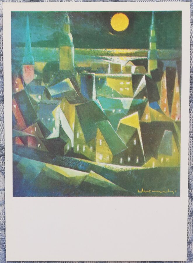 Laimdots Murnieks 1983 By moonlight 10.5x15 cm Riga motifs  