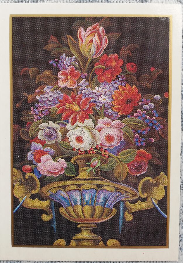 Happy birthday 1986 Bouquet of flowers Table top Roman mosaic 7.5x10.5 cm  