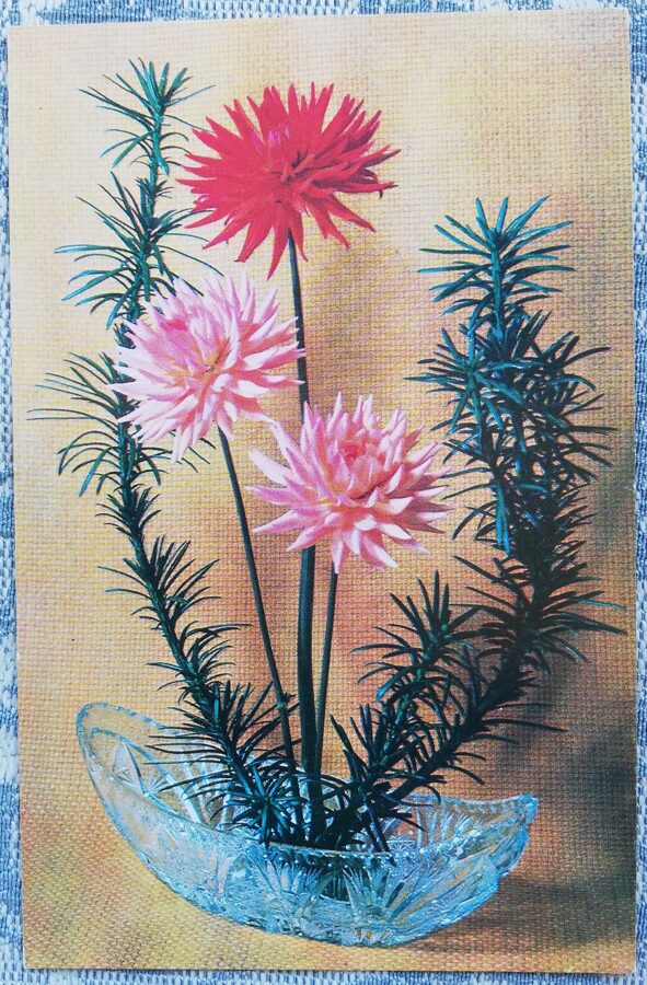 Dekoratīvā kompozīcija 1978 ziedi 9x14 cm PSRS pastkarte  