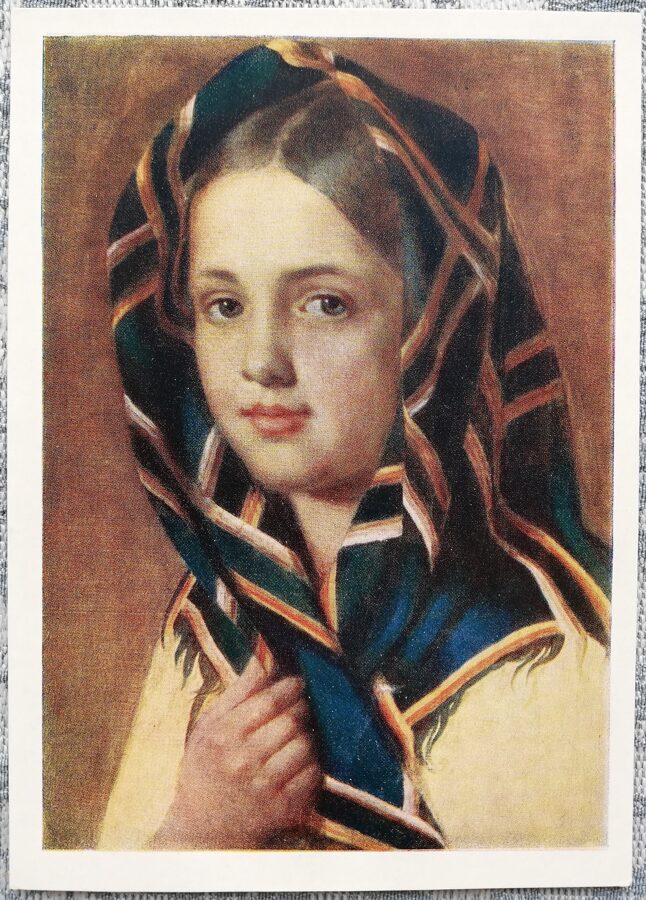 Aleksejs Venēcjanovs 1959 mākslas pastkarte "Meitene lakatā" 10,5x15 cm    