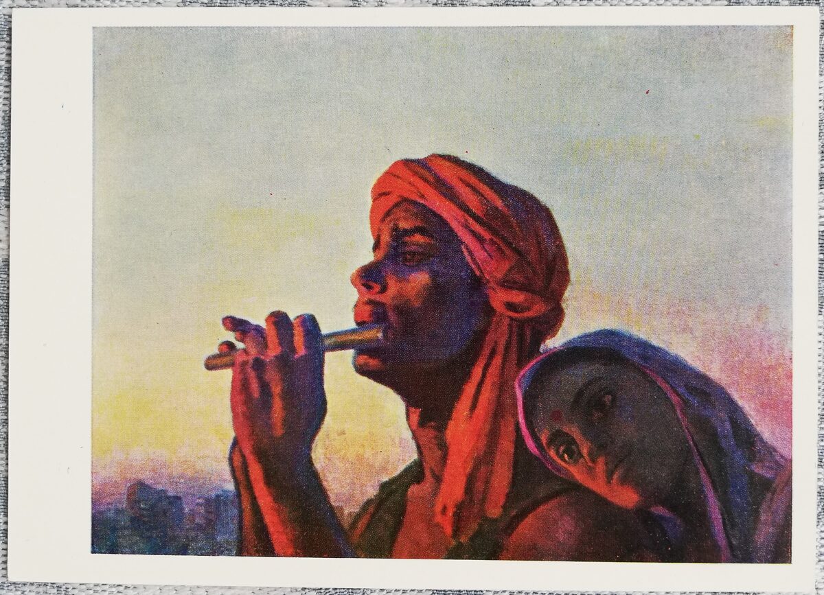Semyon Chuikov 1971 About ordinary people of India 15x10.5 cm USSR art postcard  